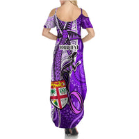 Personalised Fiji Australia Rugby Summer Maxi Dress Kangaroo and Palm Tree Purple Tapa Pattern Mix Aboriginal LT03 - Polynesian Pride