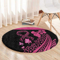 Breast Cancer Awareness Round Carpet Think Pink Polynesian Ribbon and Butterfly