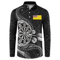 Personalised Niue Darts Masters Button Sweatshirt Tribal Hiapo Dartboard LT03 Black - Polynesian Pride