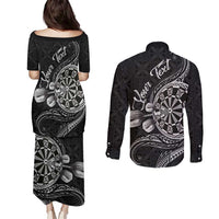 Personalised Niue Darts Masters Couples Matching Puletasi and Long Sleeve Button Shirt Tribal Hiapo Dartboard LT03 - Polynesian Pride