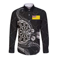 Personalised Niue Darts Masters Long Sleeve Button Shirt Tribal Hiapo Dartboard LT03 Unisex Black - Polynesian Pride