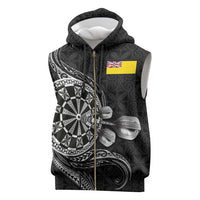 Personalised Niue Darts Masters Sleeveless Zip Hoodie Tribal Hiapo Dartboard LT03 Black - Polynesian Pride