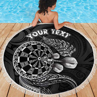 Personalised New Zealand Aotearoa Darts Masters Beach Blanket Tribal Silver Fern and Ta Moko Dartboard - Polynesian Pride