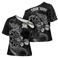Personalised New Zealand Aotearoa Darts Masters Cross Shoulder Shirt Tribal Silver Fern and Ta Moko Dartboard - Polynesian Pride