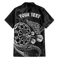 Personalised New Zealand Aotearoa Darts Masters Family Matching Summer Maxi Dress and Hawaiian Shirt Tribal Silver Fern and Ta Moko Dartboard - Polynesian Pride