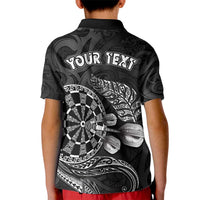 Personalised New Zealand Aotearoa Darts Masters Kid Polo Shirt Tribal Silver Fern and Ta Moko Dartboard - Polynesian Pride