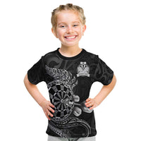 Personalised New Zealand Aotearoa Darts Masters Kid T Shirt Tribal Silver Fern and Ta Moko Dartboard - Polynesian Pride