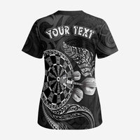 Personalised New Zealand Aotearoa Darts Masters Scrub Top Tribal Silver Fern and Ta Moko Dartboard - Polynesian Pride