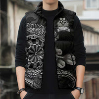 Personalised New Zealand Aotearoa Darts Masters Sleeveless Puffer Jacket Tribal Silver Fern and Ta Moko Dartboard - Polynesian Pride