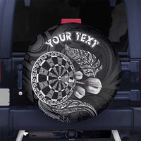 Personalised New Zealand Aotearoa Darts Masters Spare Tire Cover Tribal Silver Fern and Ta Moko Dartboard - Polynesian Pride