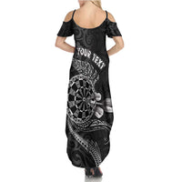 Personalised New Zealand Aotearoa Darts Masters Summer Maxi Dress Tribal Silver Fern and Ta Moko Dartboard - Polynesian Pride