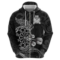 Personalised New Zealand Aotearoa Darts Masters Zip Hoodie Tribal Silver Fern and Ta Moko Dartboard - Polynesian Pride