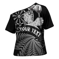 Personalised New Zealand Aotearoa Darts Masters Cross Shoulder Shirt Silver Fern and Maori Spirit - Polynesian Pride