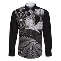 Personalised New Zealand Aotearoa Darts Masters Family Matching Mermaid Dress and Hawaiian Shirt Silver Fern and Maori Spirit - Polynesian Pride
