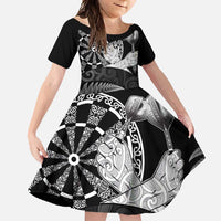 Personalised New Zealand Aotearoa Darts Masters Family Matching Off Shoulder Maxi Dress and Hawaiian Shirt Silver Fern and Maori Spirit - Polynesian Pride