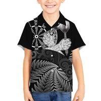 Personalised New Zealand Aotearoa Darts Masters Family Matching Off Shoulder Maxi Dress and Hawaiian Shirt Silver Fern and Maori Spirit - Polynesian Pride