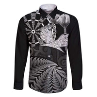 Personalised New Zealand Aotearoa Darts Masters Family Matching Short Sleeve Bodycon Dress and Hawaiian Shirt Silver Fern and Maori Spirit - Polynesian Pride