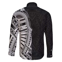 Traditional Polynesian Art Tattoos Family Matching Off The Shoulder Long Sleeve Dress and Hawaiian Shirt Black Color - Polynesian Pride