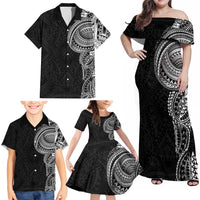 Traditional Polynesian Art Tattoos Family Matching Off Shoulder Maxi Dress and Hawaiian Shirt Black Color - Polynesian Pride