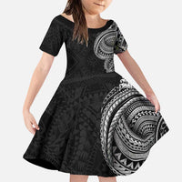 Traditional Polynesian Art Tattoos Family Matching Puletasi and Hawaiian Shirt Black Color LT03 Daughter's Dress Black - Polynesian Pride