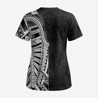 Traditional Polynesian Art Tattoos Scrub Top Black Color LT03 - Polynesian Pride