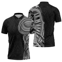 Traditional Polynesian Art Tattoos Zipper Polo Shirt Black Color LT03 - Polynesian Pride