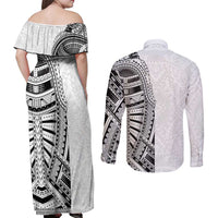 Traditional Polynesian Art Tattoos Couples Matching Off Shoulder Maxi Dress and Long Sleeve Button Shirt White Color LT03 - Polynesian Pride