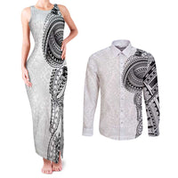 Traditional Polynesian Art Tattoos Couples Matching Tank Maxi Dress and Long Sleeve Button Shirt White Color LT03 White - Polynesian Pride