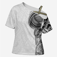 Traditional Polynesian Art Tattoos Cross Shoulder Shirt White Color LT03 Female White - Polynesian Pride