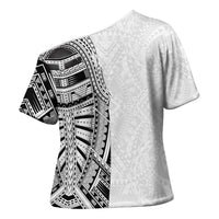Traditional Polynesian Art Tattoos Cross Shoulder Shirt White Color LT03 - Polynesian Pride