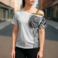 Traditional Polynesian Art Tattoos Cross Shoulder Shirt White Color LT03 - Polynesian Pride