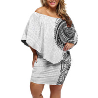 Traditional Polynesian Art Tattoos Family Matching Off Shoulder Short Dress and Hawaiian Shirt White Color - Polynesian Pride