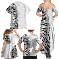 Traditional Polynesian Art Tattoos Family Matching Summer Maxi Dress and Hawaiian Shirt White Color - Polynesian Pride