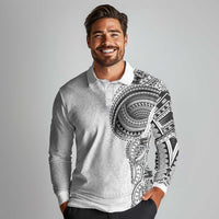 Traditional Polynesian Art Tattoos Long Sleeve Polo Shirt White Color LT03 - Polynesian Pride