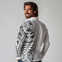 Traditional Polynesian Art Tattoos Long Sleeve Polo Shirt White Color LT03 - Polynesian Pride