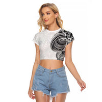 Traditional Polynesian Art Tattoos Raglan Cropped T Shirt White Color - Polynesian Pride