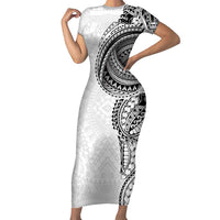 Traditional Polynesian Art Tattoos Short Sleeve Bodycon Dress White Color LT03 Long Dress White - Polynesian Pride