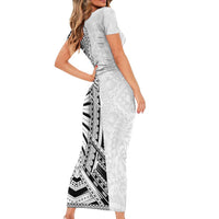 Traditional Polynesian Art Tattoos Short Sleeve Bodycon Dress White Color LT03 - Polynesian Pride