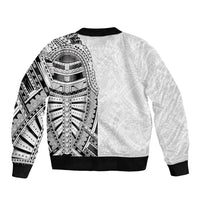 Traditional Polynesian Art Tattoos Sleeve Zip Bomber Jacket White Color - Polynesian Pride