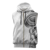 Traditional Polynesian Art Tattoos Sleeveless Zip Hoodie White Color LT03 White - Polynesian Pride