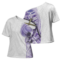 Traditional Polynesian Art Tattoos Cross Shoulder Shirt Purple Color LT03 - Polynesian Pride