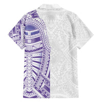 Traditional Polynesian Art Tattoos Family Matching Short Sleeve Bodycon Dress and Hawaiian Shirt Purple Color - Polynesian Pride