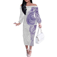 Traditional Polynesian Art Tattoos Off The Shoulder Long Sleeve Dress Purple Color - Polynesian Pride