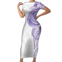 Traditional Polynesian Art Tattoos Short Sleeve Bodycon Dress Purple Color LT03 Long Dress Purple - Polynesian Pride