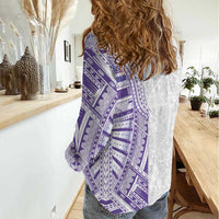 Traditional Polynesian Art Tattoos Women Casual Shirt Purple Color - Polynesian Pride