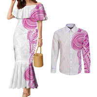 Traditional Polynesian Art Tattoos Couples Matching Mermaid Dress and Long Sleeve Button Shirt Pink Color LT03 Pink - Polynesian Pride