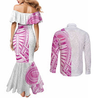 Traditional Polynesian Art Tattoos Couples Matching Mermaid Dress and Long Sleeve Button Shirt Pink Color LT03 - Polynesian Pride