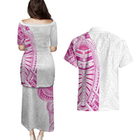 Traditional Polynesian Art Tattoos Couples Matching Puletasi and Hawaiian Shirt Pink Color LT03 - Polynesian Pride