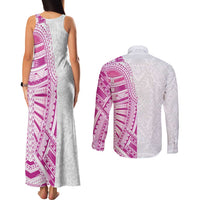 Traditional Polynesian Art Tattoos Couples Matching Tank Maxi Dress and Long Sleeve Button Shirt Pink Color LT03 - Polynesian Pride