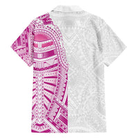 Traditional Polynesian Art Tattoos Family Matching Off Shoulder Maxi Dress and Hawaiian Shirt Pink Color - Polynesian Pride